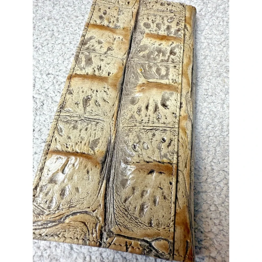 Brahmin Ady Wallet Croc Embossed Leather Tan Beige Cream Folding Bifold Nice
